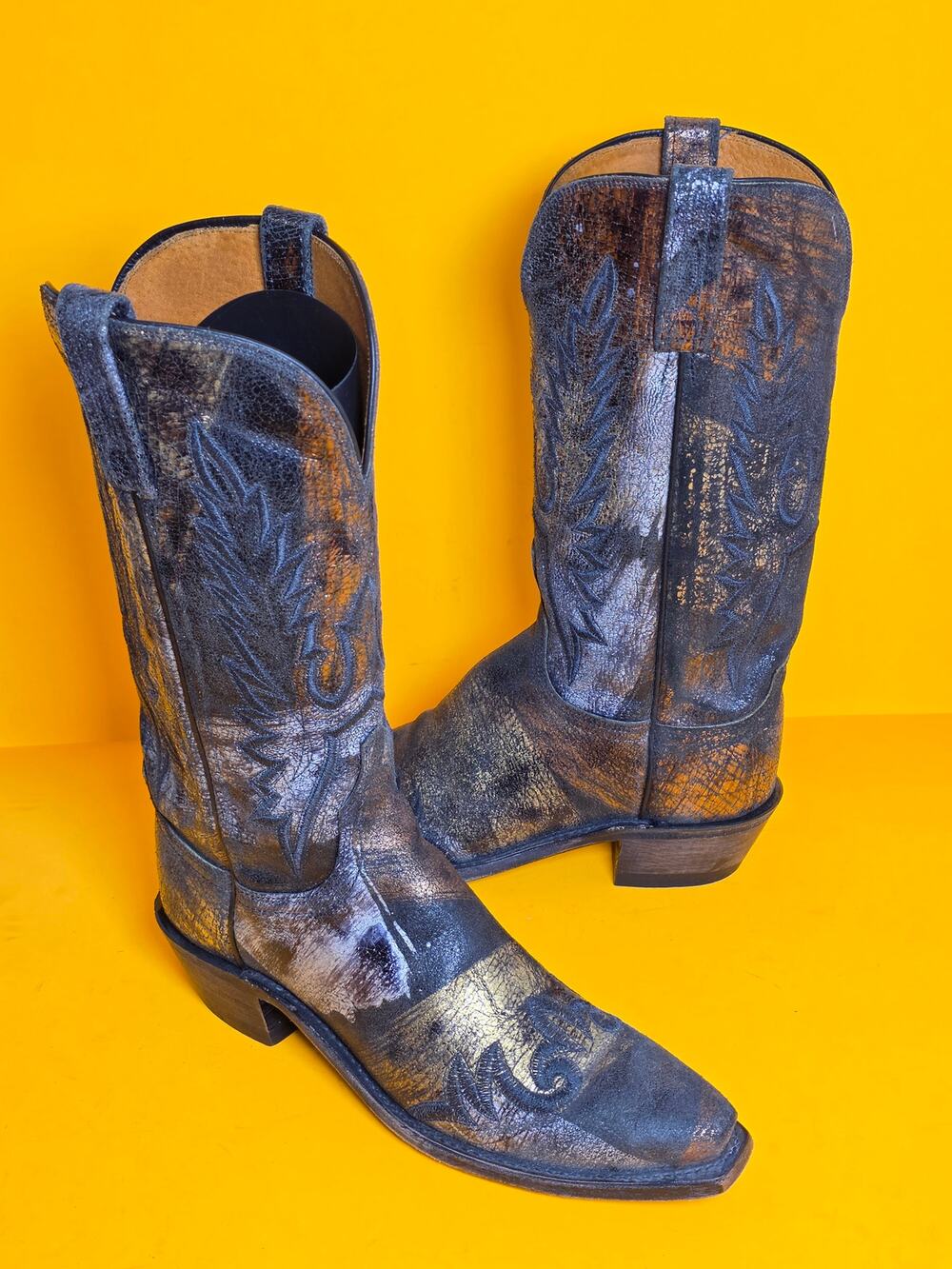 Lucchese 1883 Women 8B Metallic Gold Distressed Picasso Leather Cowboy Boots USA